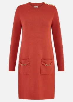 Yumi Burnt Orange Knitted Tunic Dress With Gold Hardware Details