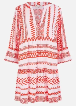 Yumi Coral Tencel Geo Stripe Print Beach Tunic
