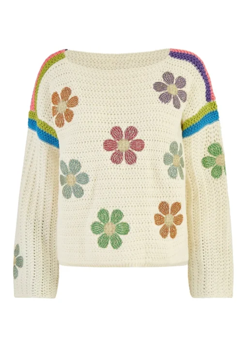 Yumi Cream Crochet Flower Jumper