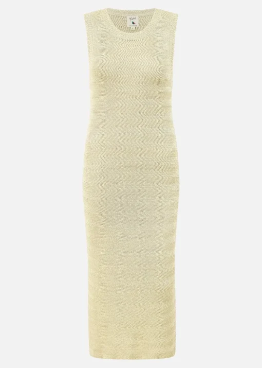 Yumi Gold Metallic Knitted Sleeveless Midi Dress