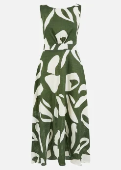 Yumi Green Cotton Abstract Print Maxi Dress With Tie Back