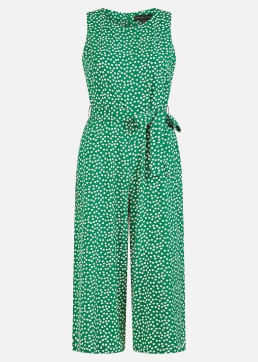 Yumi Green Ditsy Daisy Sleeveless Culotte Jumpsuit