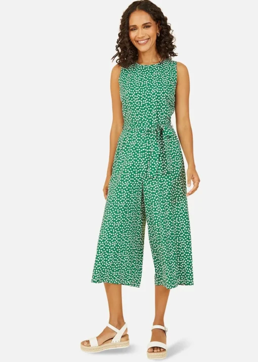Yumi Green Ditsy Daisy Sleeveless Culotte Jumpsuit