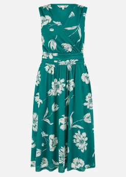 Yumi Green Floral Print Stretch Mesh Dress With Pockets