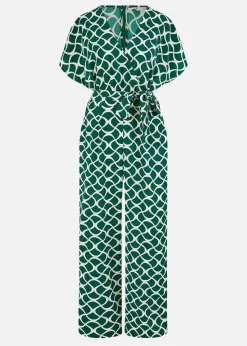 Yumi Green Geometric Print Wrap Jumpsuit