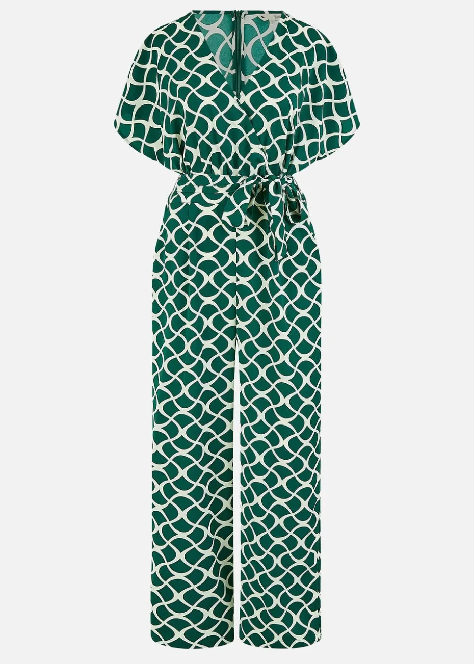 Yumi Green Geometric Print Wrap Jumpsuit
