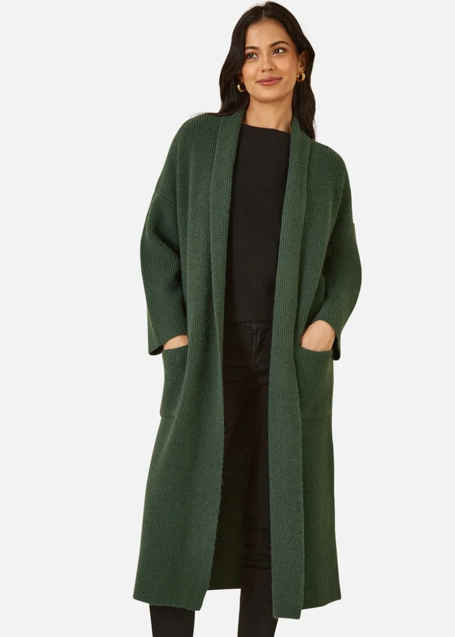 Yumi Green Knitted Maxi Cardigan With Pockets