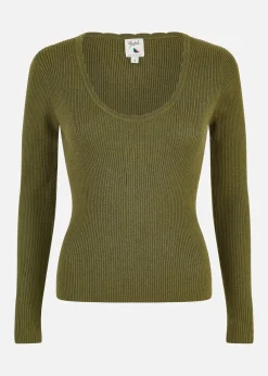 Yumi Green Metallic Knitted Ribbed Top