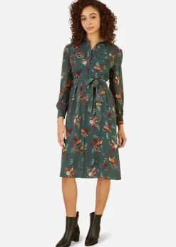 Yumi Green Recycled Fox Print Shirt Midi Dress