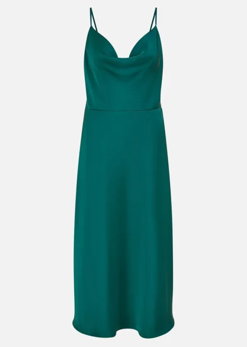 Yumi Green Satin Cowl Neck Midi Dress