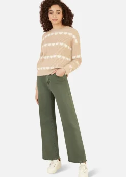 Yumi Green Stretch Canvas Wide Leg High Waist Jeans