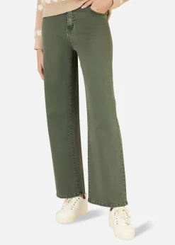 Yumi Green Stretch Canvas Wide Leg High Waist Jeans