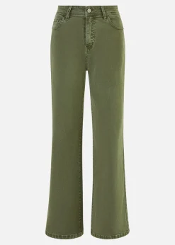 Yumi Green Stretch Canvas Wide Leg High Waist Jeans