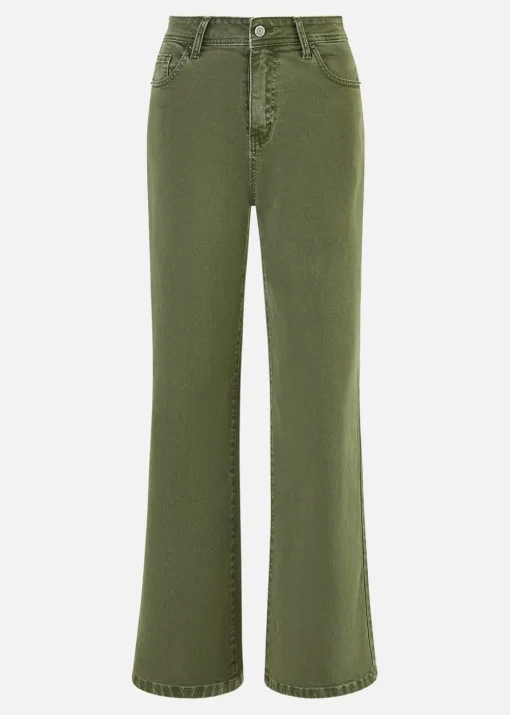 Yumi Green Stretch Canvas Wide Leg High Waist Jeans