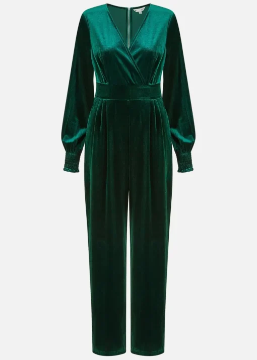 Yumi Green Velvet Long Sleeve Jumpsuit