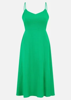 Yumi Green Viscose Tie Back Midi Sun Dress