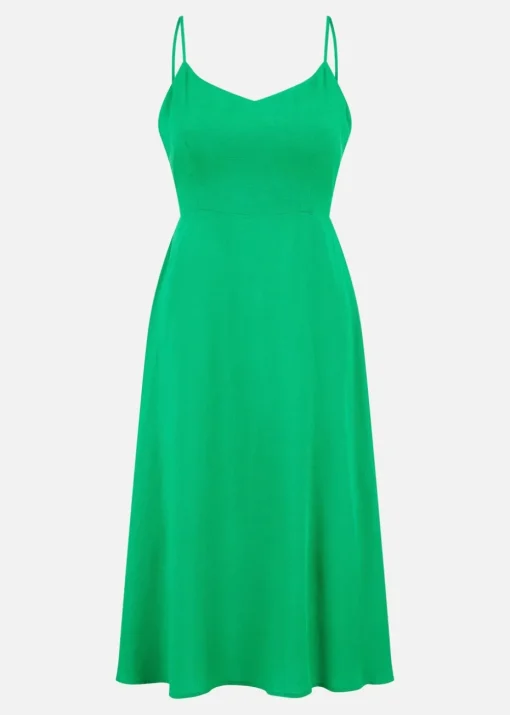 Yumi Green Viscose Tie Back Midi Sun Dress