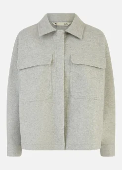 Yumi Grey Woven Shacket With Oversize Pockets