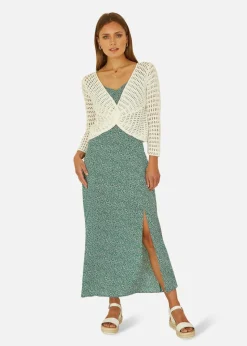 Yumi Ivory Crochet Cotton Twisted Bolero Top