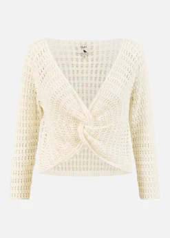 Yumi Ivory Crochet Cotton Twisted Bolero Top