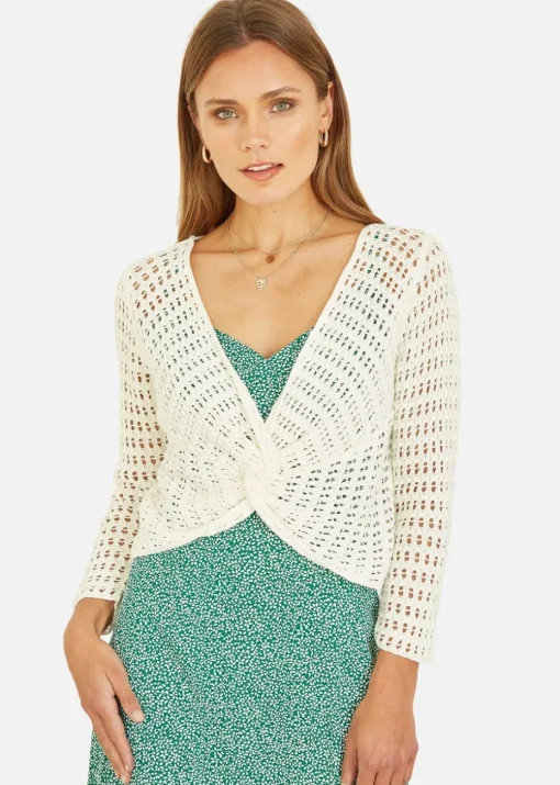 Yumi Ivory Crochet Cotton Twisted Bolero Top