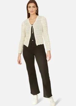 Yumi Ivory Crochet Tie Front Cardigan