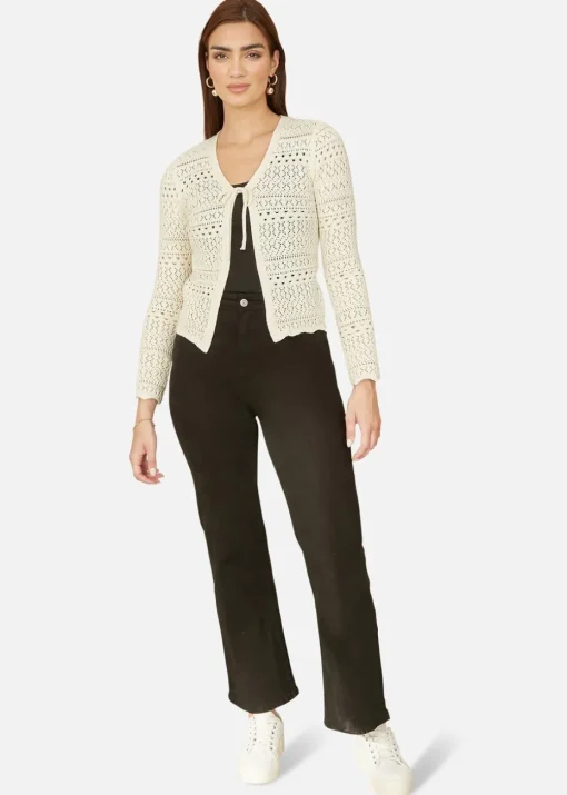 Yumi Ivory Crochet Tie Front Cardigan