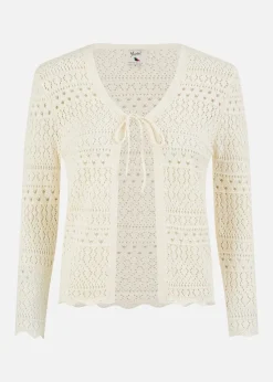 Yumi Ivory Crochet Tie Front Cardigan