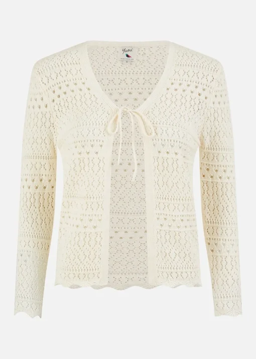 Yumi Ivory Crochet Tie Front Cardigan