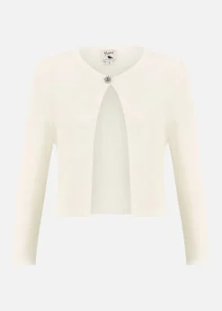 Yumi Ivory Diamante Button Cropped Cardigan