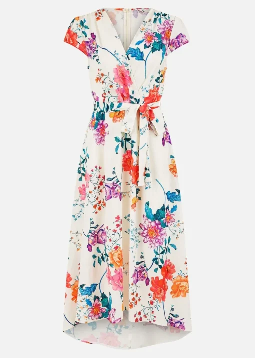 Yumi Ivory Flower Print Wrap Midi Dress