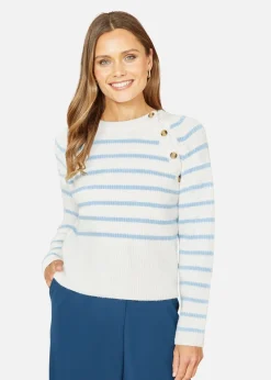 Yumi Ivory Stripe Jumper With Button Detail