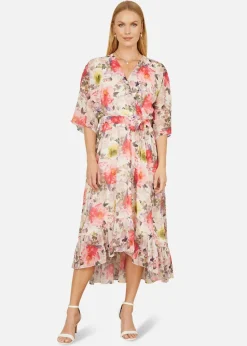 Yumi Ivory Vintage Floral Wrap Midi Dress With Frill