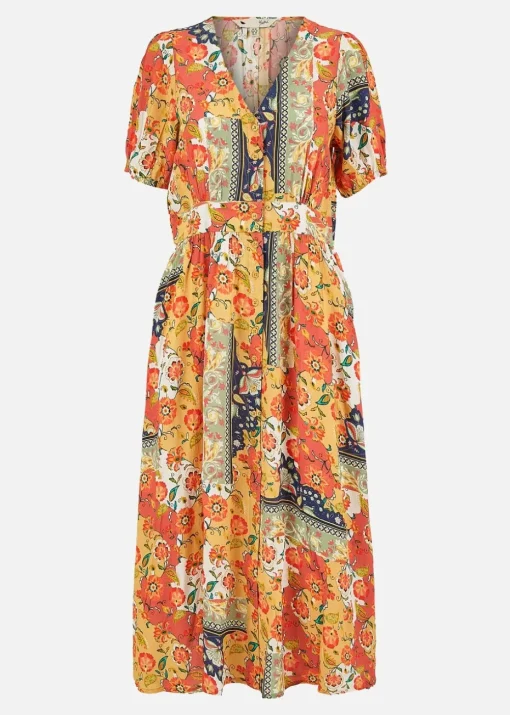 Yumi Multicolour Floral Patchwork Print Midi Shirt Dress