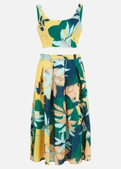 Yumi Multicolour Organic Cotton Leaf Print Crop Top