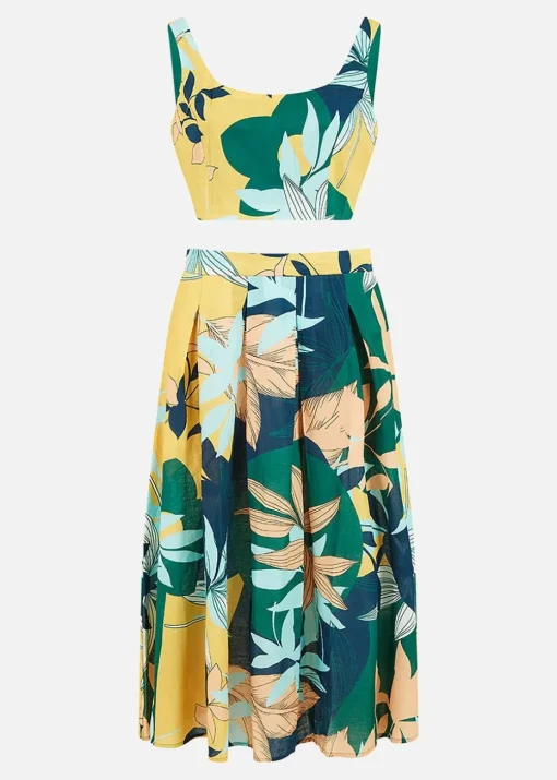 Yumi Multicolour Organic Cotton Leaf Print Crop Top