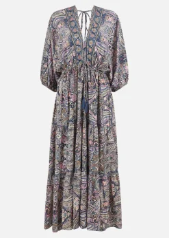 Yumi Multicolour Paisley Print Midi Kimono Dress With Tie Back