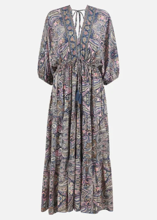 Yumi Multicolour Paisley Print Midi Kimono Dress With Tie Back