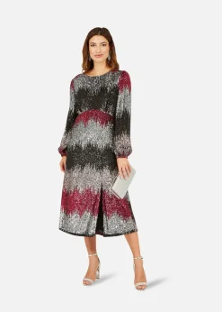 Yumi Multicolour Sequin Ombre Long Sleeve Midi Dress