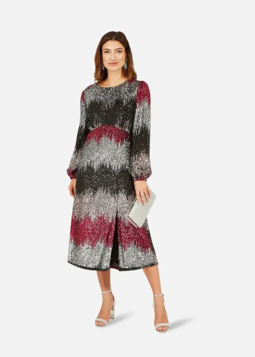 Yumi Multicolour Sequin Ombre Long Sleeve Midi Dress
