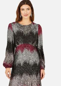 Yumi Multicolour Sequin Ombre Long Sleeve Midi Dress