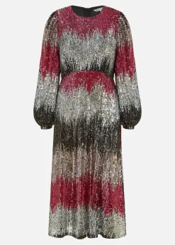 Yumi Multicolour Sequin Ombre Long Sleeve Midi Dress