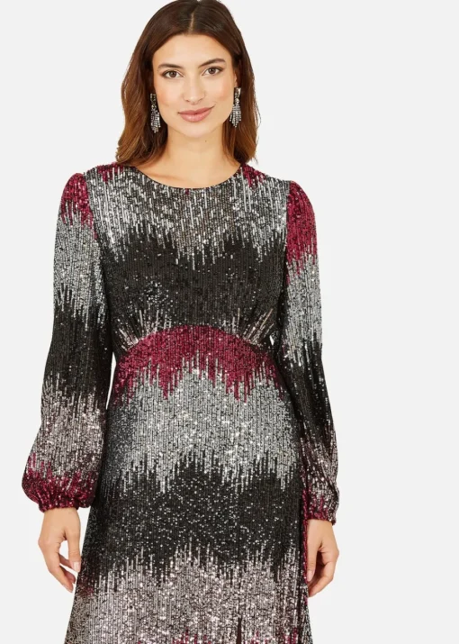 Yumi Multicolour Sequin Ombre Long Sleeve Midi Dress
