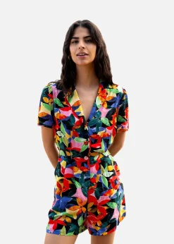Yumi Multicolour Tropical Leaf Print Playsuit