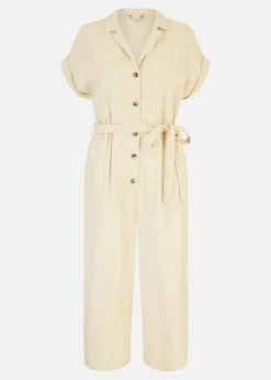 Yumi Natural Viscose Button Up Jumpsuit