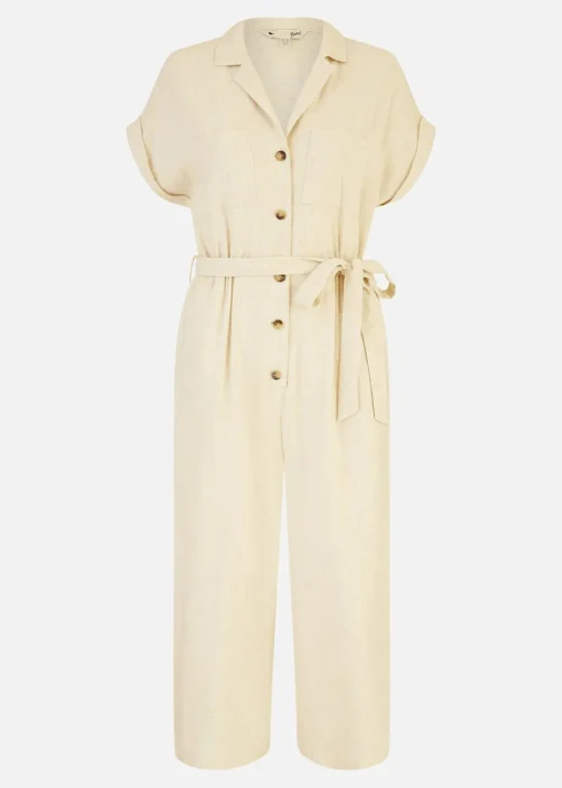 Yumi Natural Viscose Button Up Jumpsuit