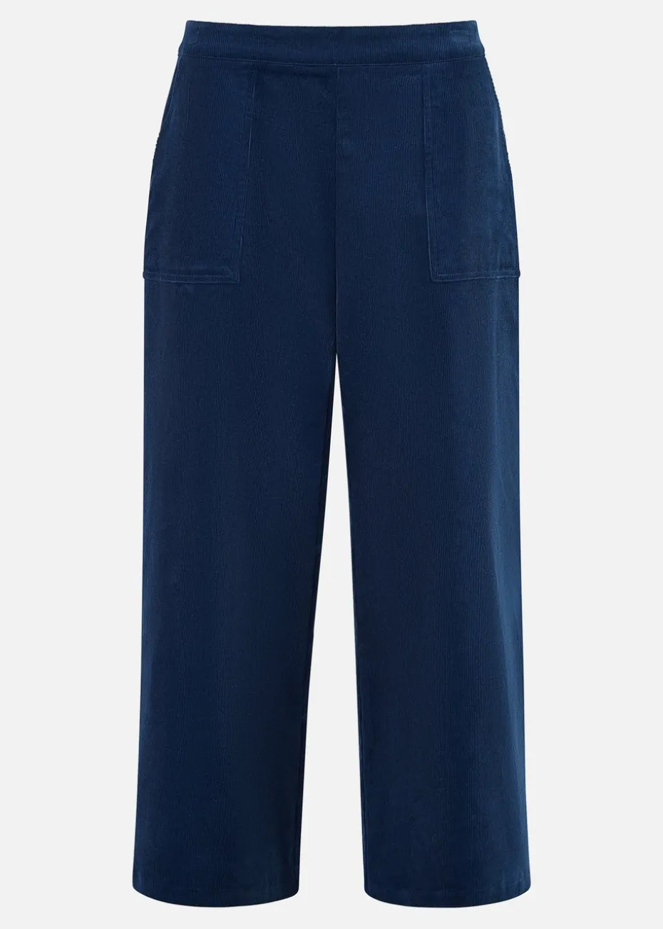 Yumi Navy Cord Cropped Wide Leg Trousers