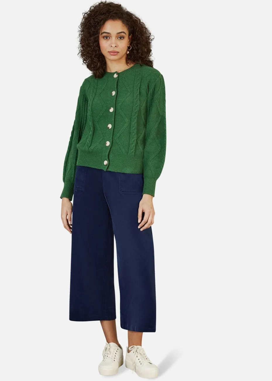 Yumi Navy Cord Cropped Wide Leg Trousers