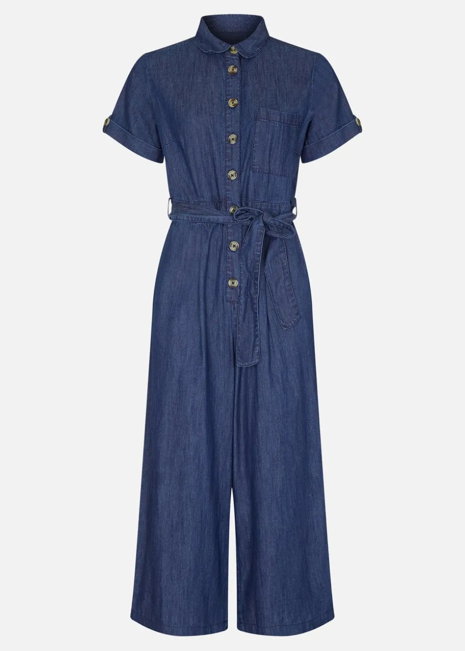 Yumi Navy Cotton Denim Jumpsuit