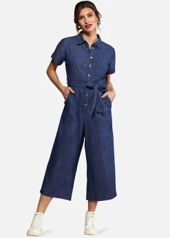 Yumi Navy Cotton Denim Jumpsuit